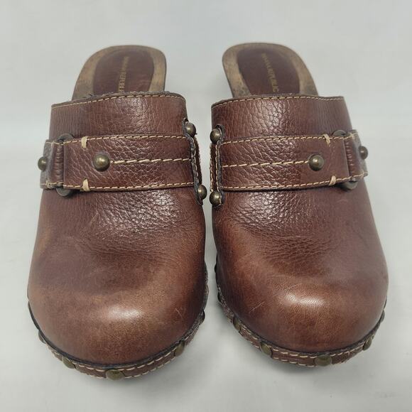 Banana Republic Clogs 7 Brown Leather Wooden Heel Studs Mules Boho Platform Y2K - Picture 6 of 12